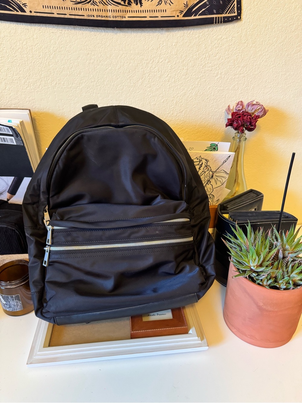 Black Quince Backpack with Front Zipper Pockets